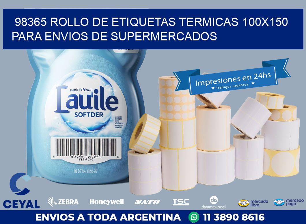 98365 ROLLO DE ETIQUETAS TERMICAS 100X150 PARA ENVIOS DE SUPERMERCADOS