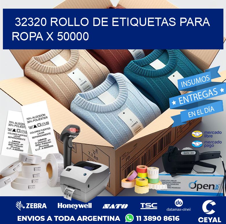 32320 ROLLO DE ETIQUETAS PARA ROPA X 50000