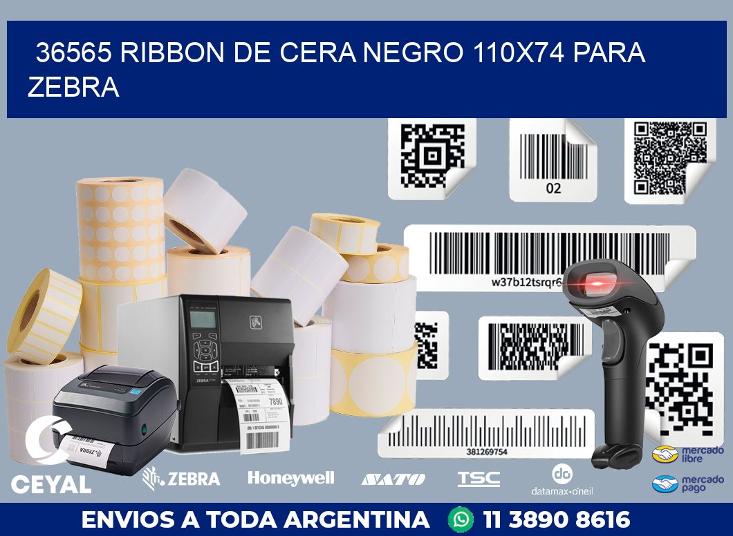 36565 RIBBON DE CERA NEGRO 110X74 PARA ZEBRA