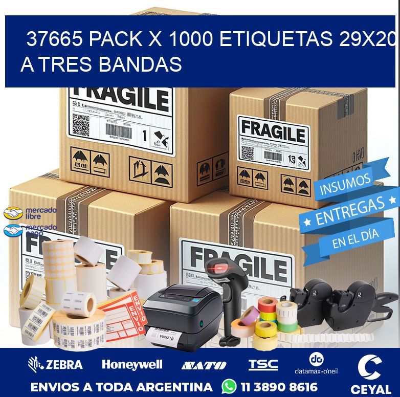 37665 PACK X 1000 ETIQUETAS 29X20 A TRES BANDAS