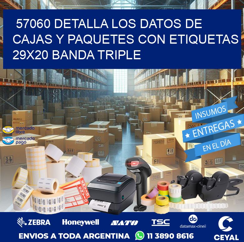 57060 DETALLA LOS DATOS DE CAJAS Y PAQUETES CON ETIQUETAS 29X20 BANDA TRIPLE