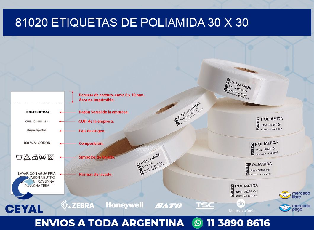 81020 ETIQUETAS DE POLIAMIDA 30 X 30