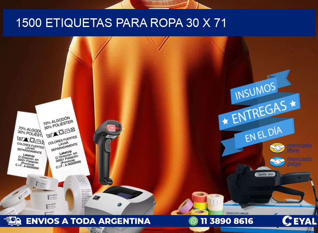 1500 ETIQUETAS PARA ROPA 30 x 71
