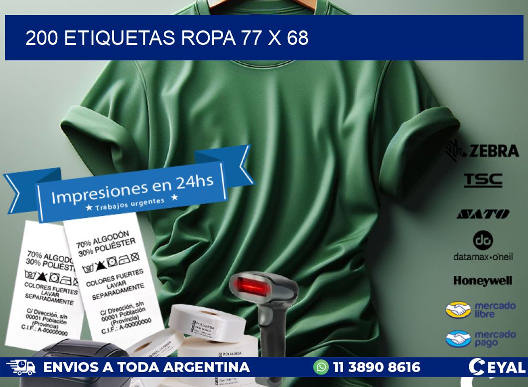 200 ETIQUETAS ROPA 77 x 68