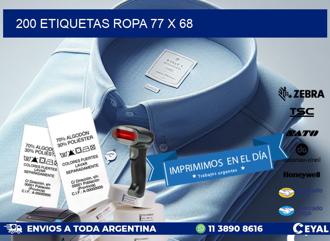 200 ETIQUETAS ROPA 77 x 68