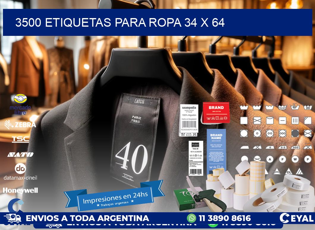 3500 ETIQUETAS PARA ROPA 34 x 64