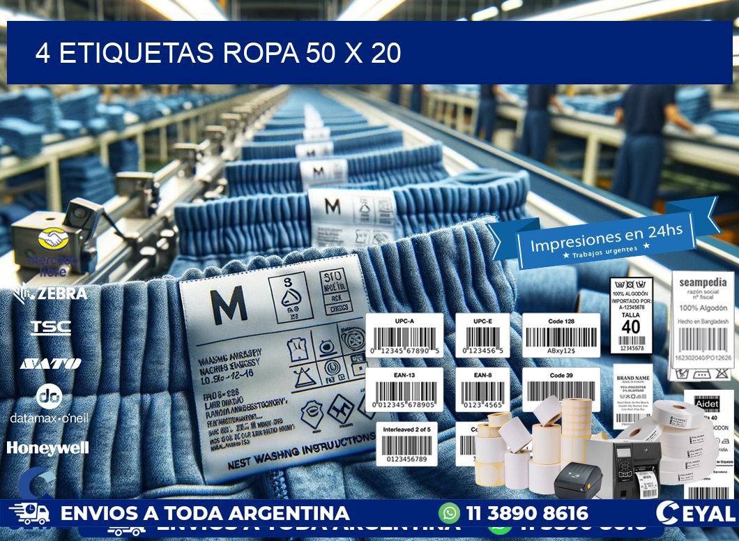 4 ETIQUETAS ROPA 50 x 20