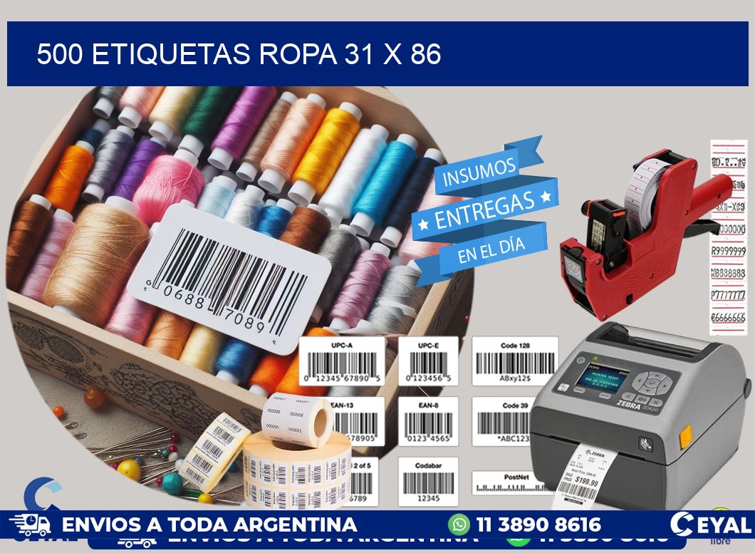 500 ETIQUETAS ROPA 31 x 86