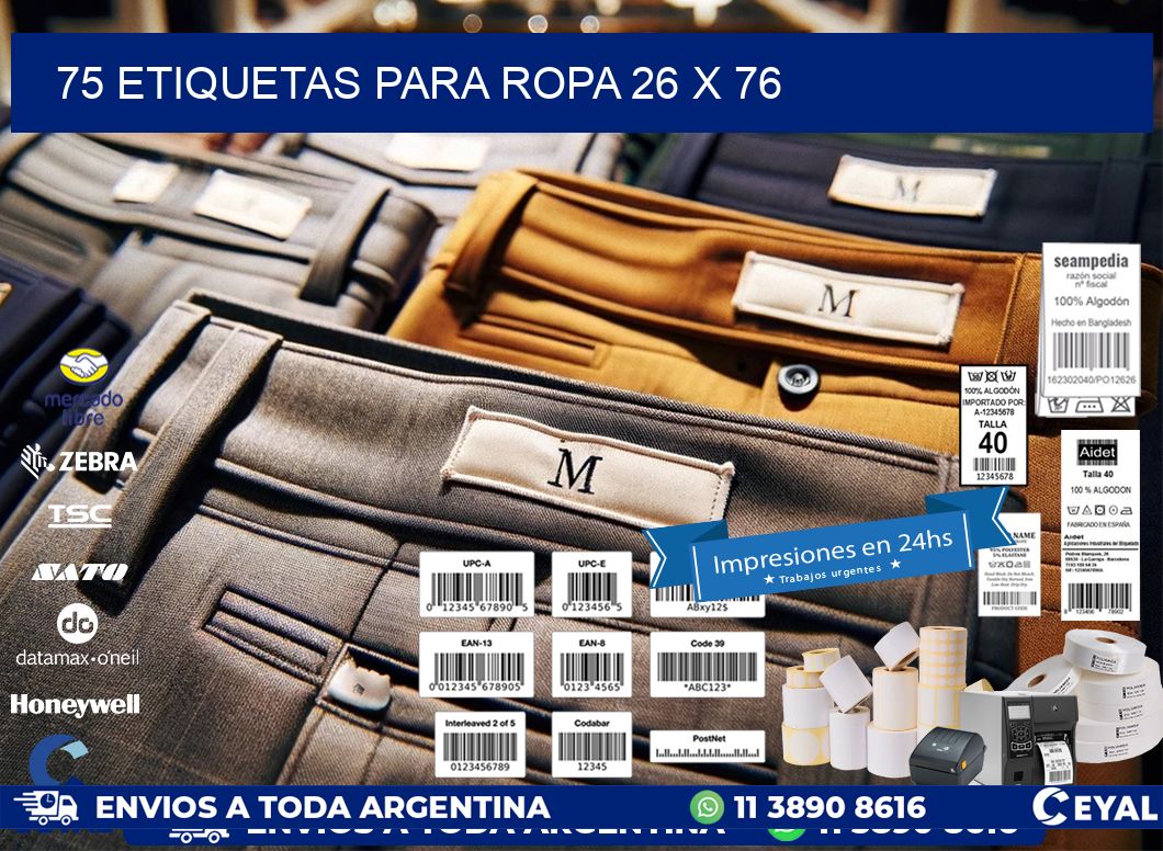 75 ETIQUETAS PARA ROPA 26 x 76