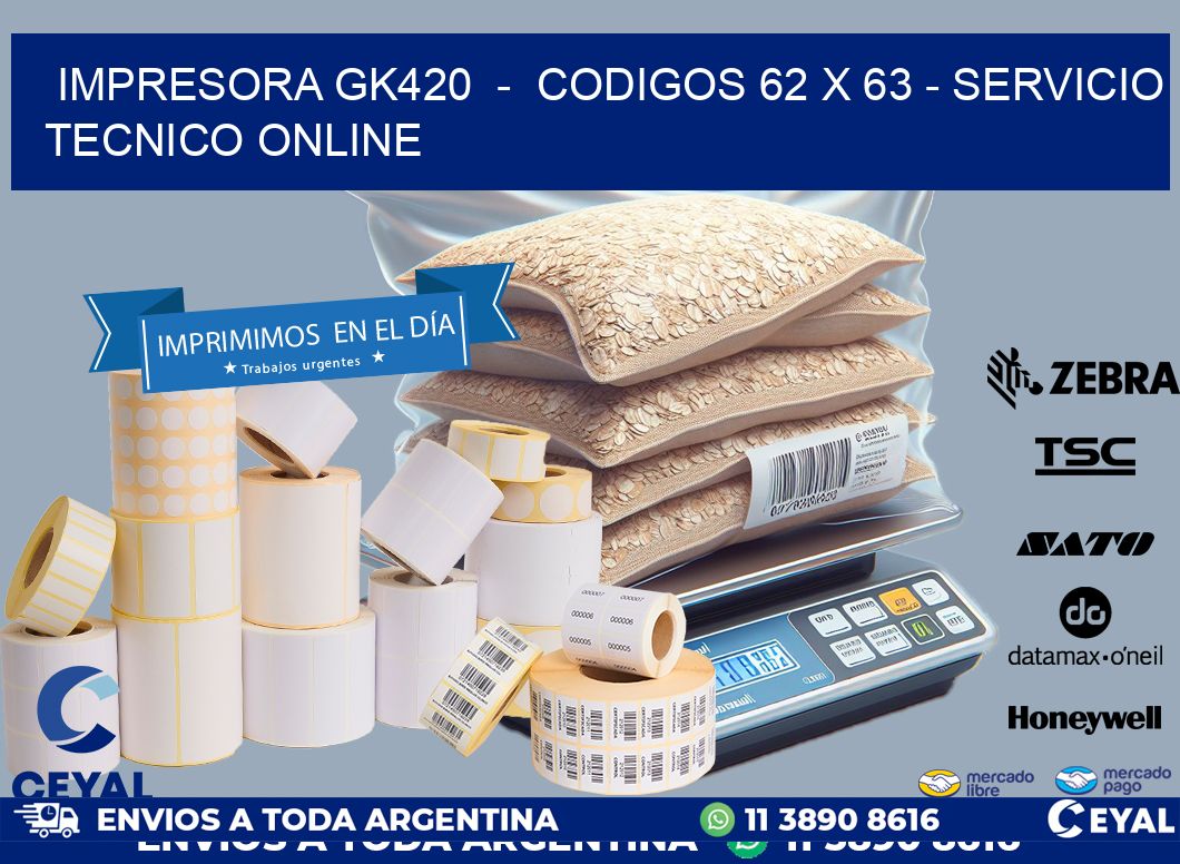 IMPRESORA GK420 - CODIGOS 62 x 63 - SERVICIO TECNICO ONLINE