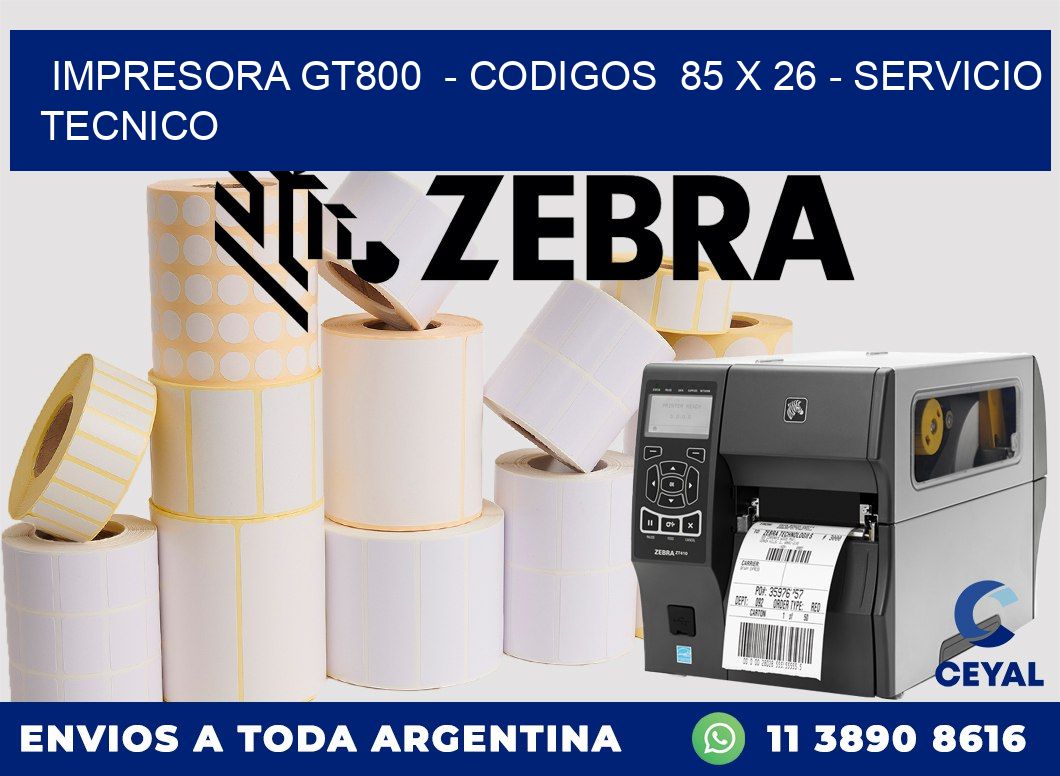 IMPRESORA GT800 - CODIGOS 85 x 26 - SERVICIO TECNICO