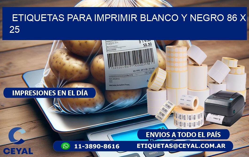 etiquetas para imprimir blanco y negro 86 x 25