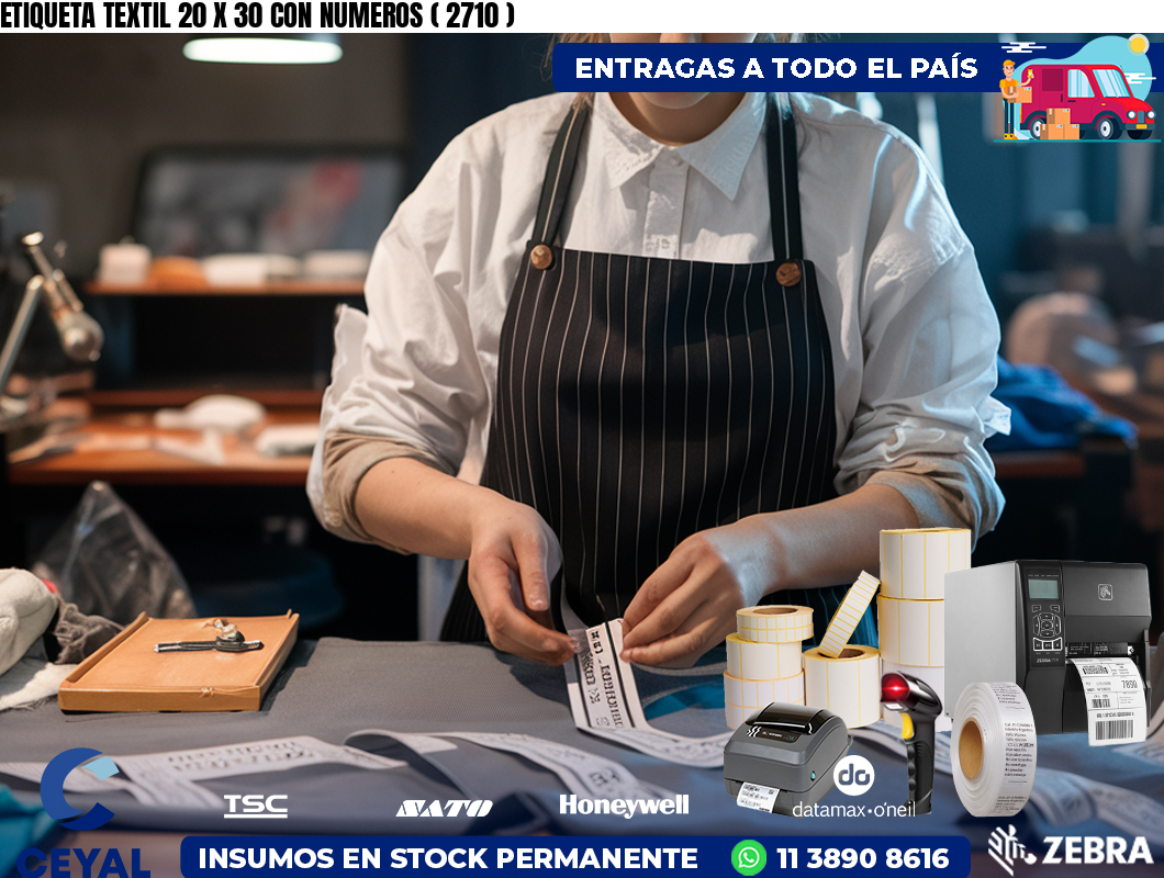 ETIQUETA TEXTIL 20 X 30 CON NUMEROS ( 2710 )