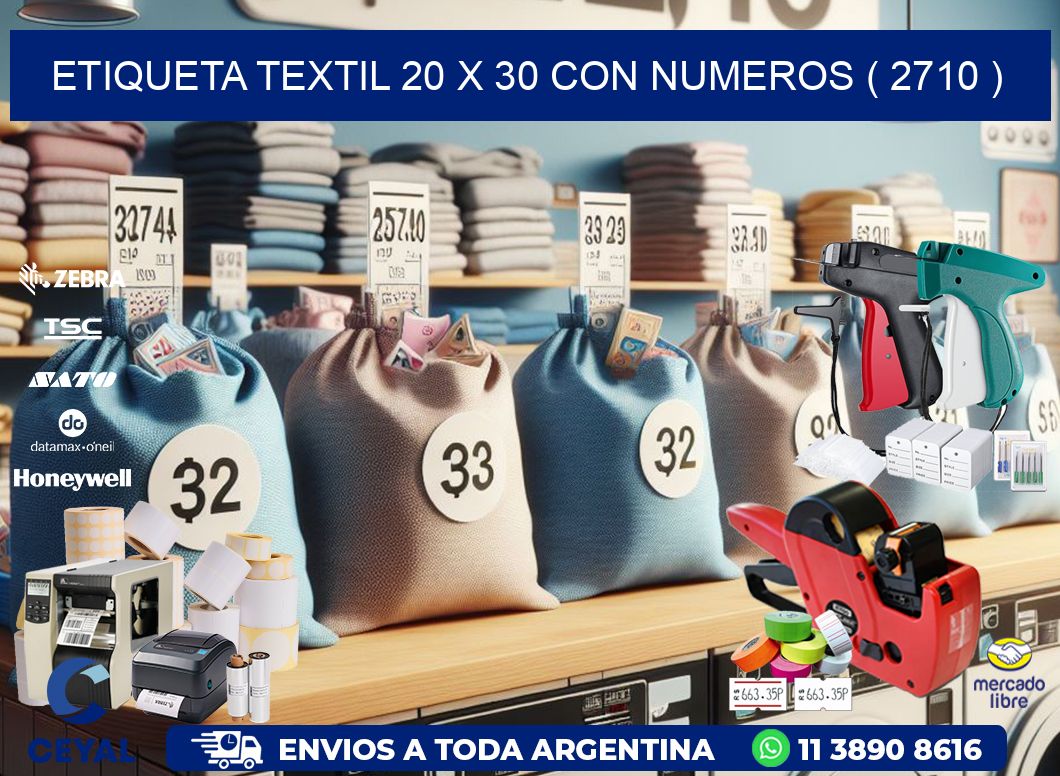 ETIQUETA TEXTIL 20 X 30 CON NUMEROS ( 2710 )