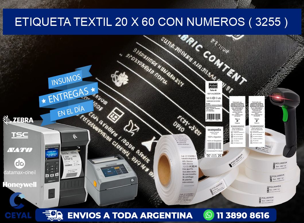 ETIQUETA TEXTIL 20 X 60 CON NUMEROS ( 3255 )
