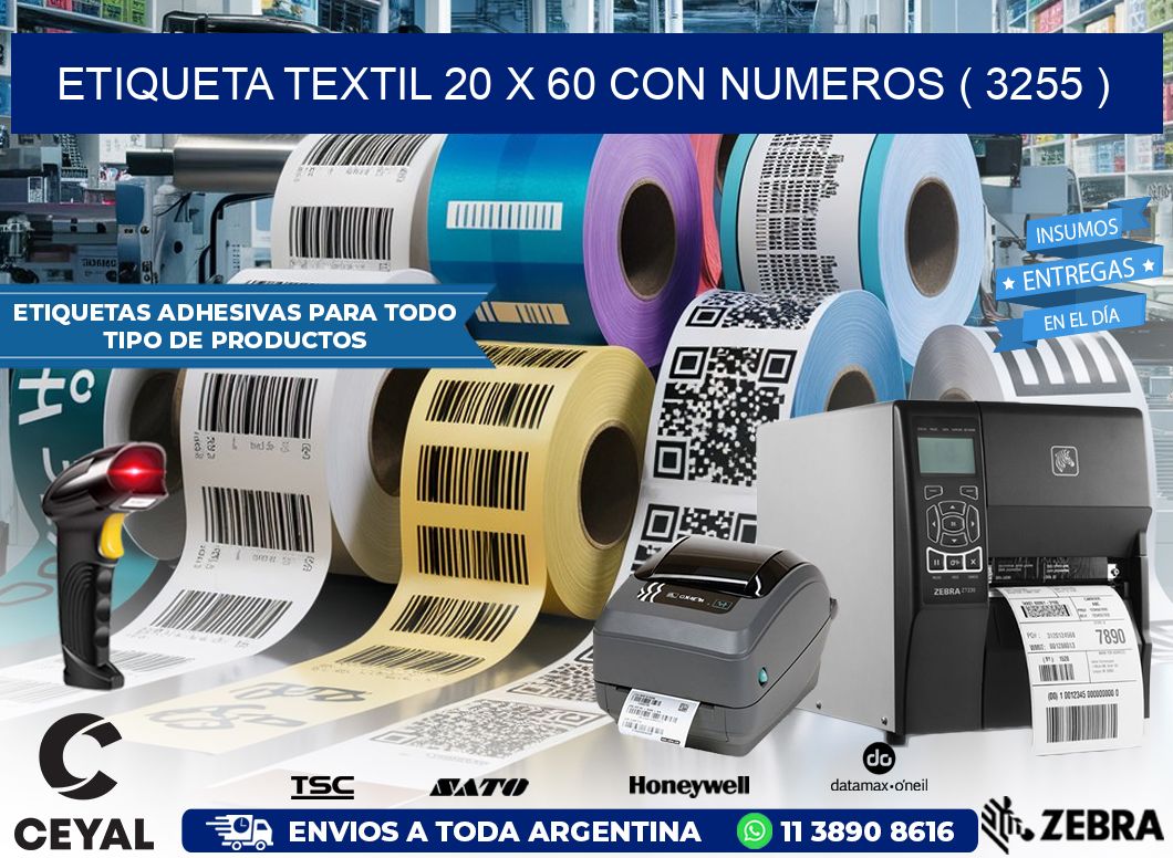 ETIQUETA TEXTIL 20 X 60 CON NUMEROS ( 3255 )