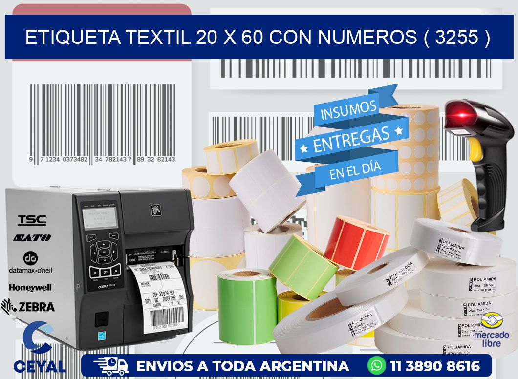 ETIQUETA TEXTIL 20 X 60 CON NUMEROS ( 3255 )