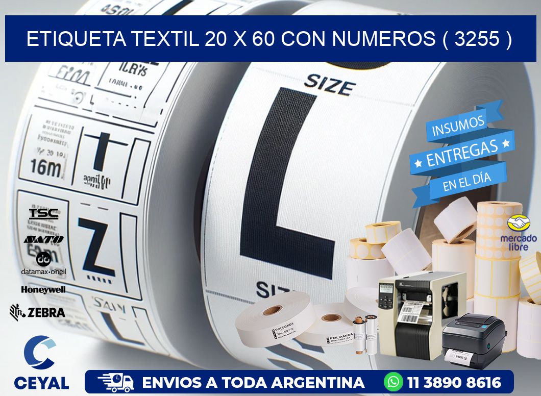ETIQUETA TEXTIL 20 X 60 CON NUMEROS ( 3255 )