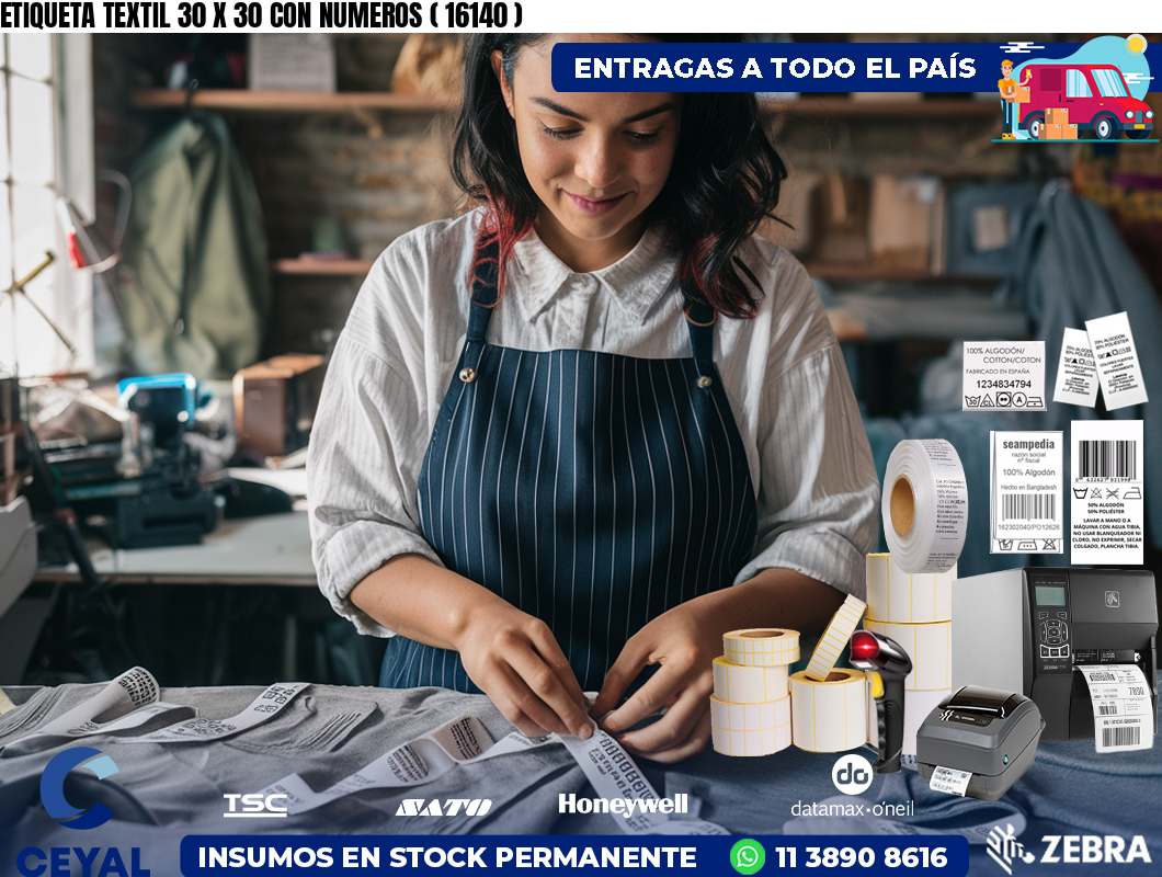 ETIQUETA TEXTIL 30 X 30 CON NUMEROS ( 16140 )