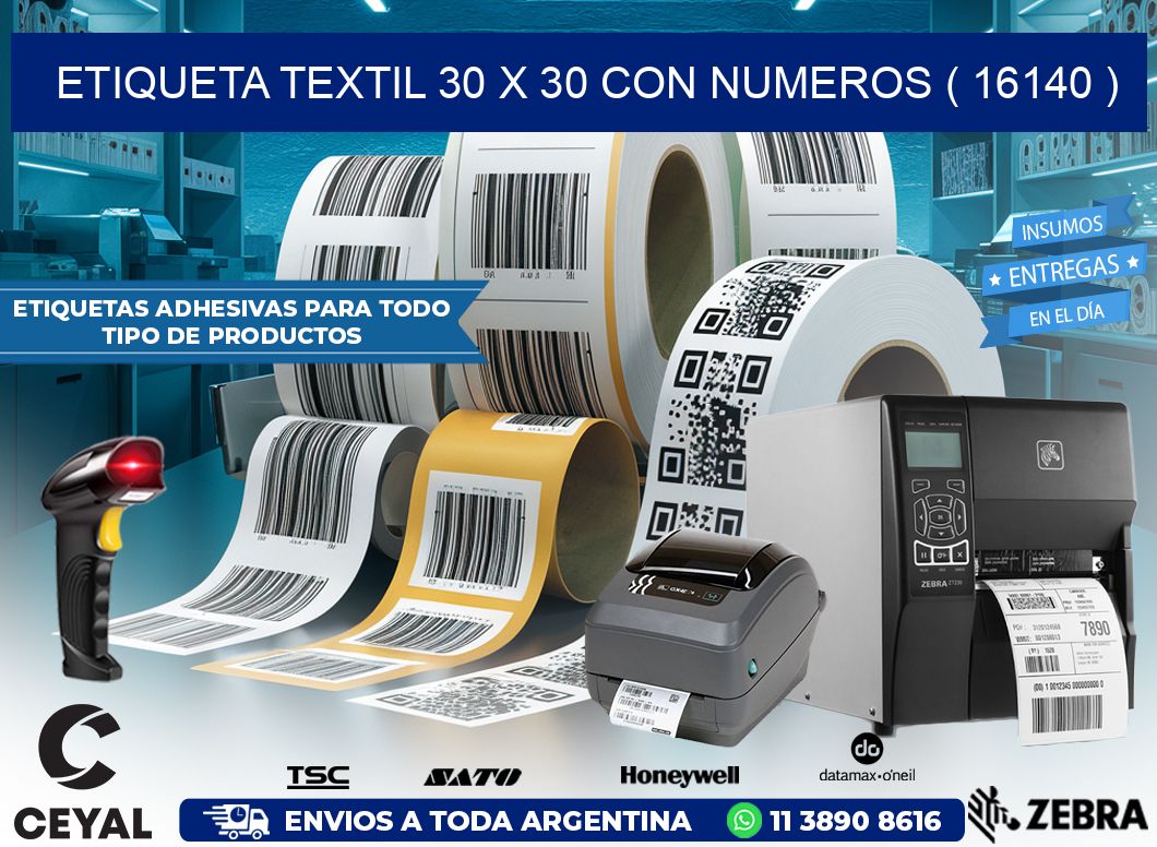 ETIQUETA TEXTIL 30 X 30 CON NUMEROS ( 16140 )