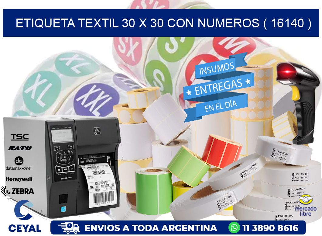 ETIQUETA TEXTIL 30 X 30 CON NUMEROS ( 16140 )