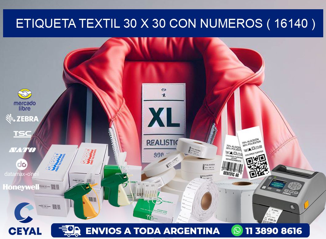 ETIQUETA TEXTIL 30 X 30 CON NUMEROS ( 16140 )