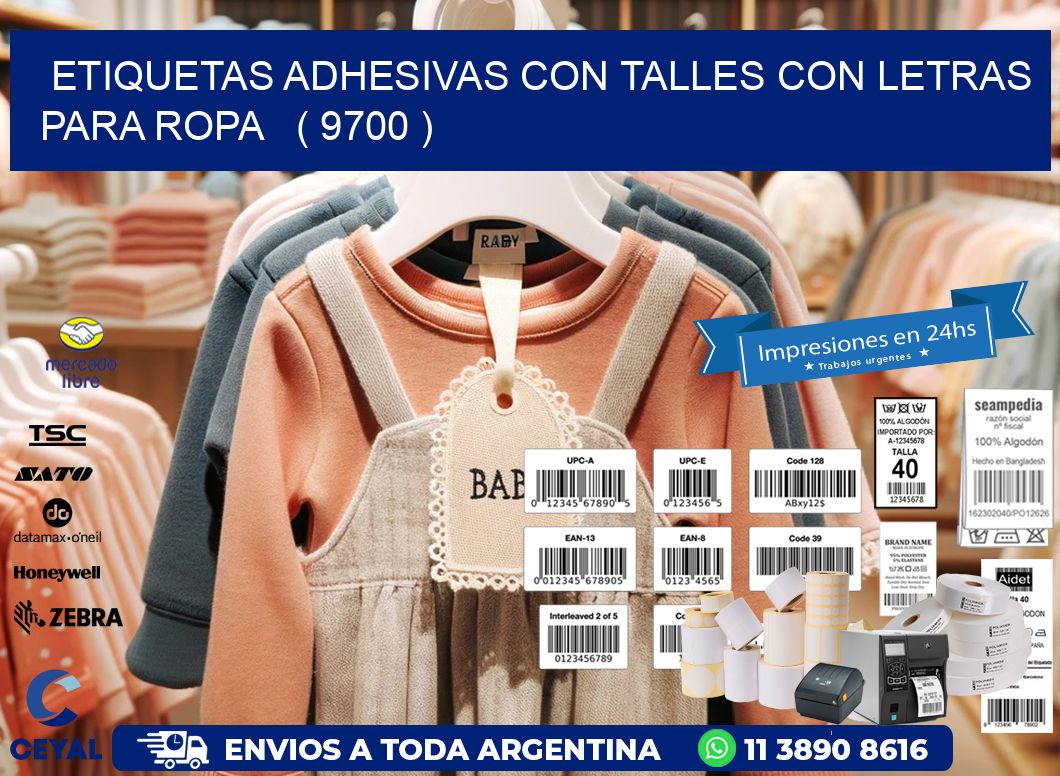 ETIQUETAS ADHESIVAS CON TALLES CON LETRAS PARA ROPA   ( 9700 )