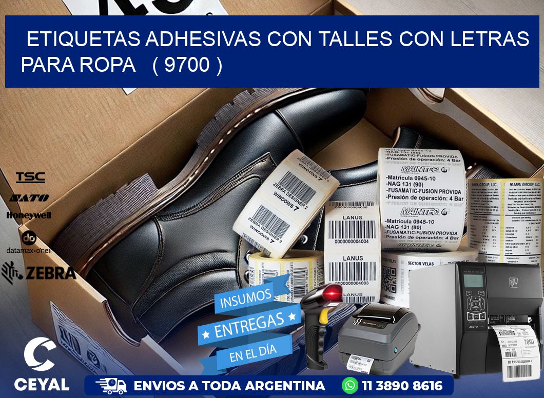 ETIQUETAS ADHESIVAS CON TALLES CON LETRAS PARA ROPA   ( 9700 )