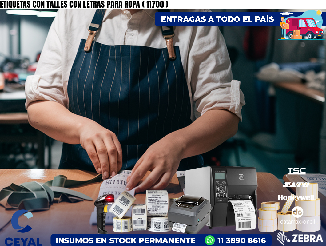 ETIQUETAS CON TALLES CON LETRAS PARA ROPA ( 11700 )