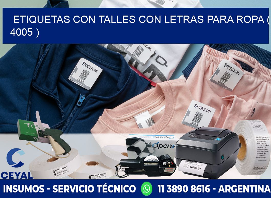 ETIQUETAS CON TALLES CON LETRAS PARA ROPA ( 4005 )