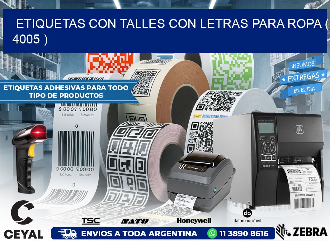 ETIQUETAS CON TALLES CON LETRAS PARA ROPA ( 4005 )