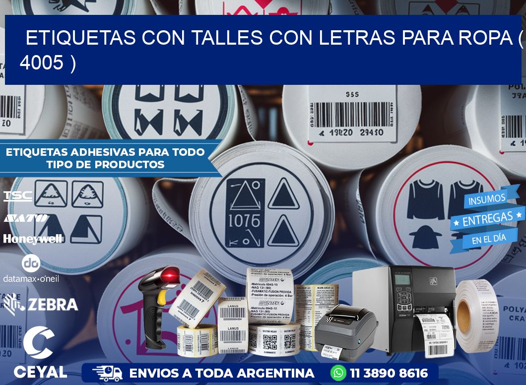ETIQUETAS CON TALLES CON LETRAS PARA ROPA ( 4005 )