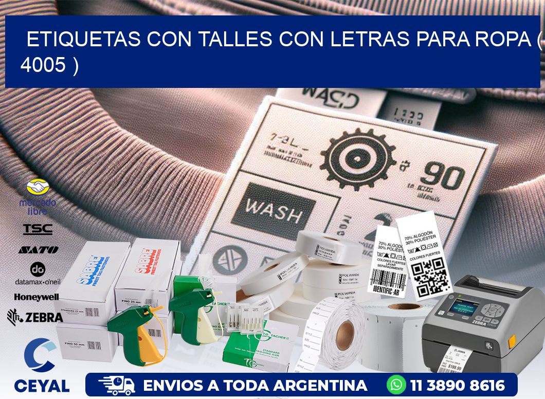 ETIQUETAS CON TALLES CON LETRAS PARA ROPA ( 4005 )