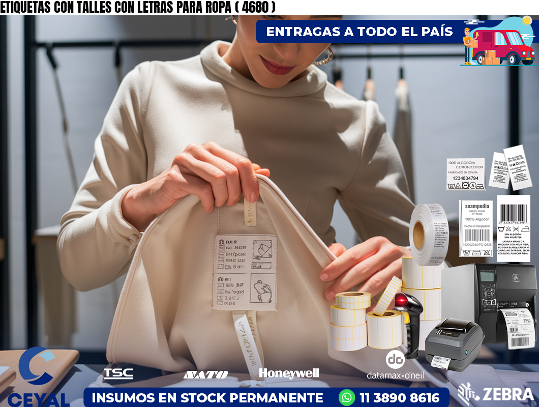 ETIQUETAS CON TALLES CON LETRAS PARA ROPA ( 4680 )