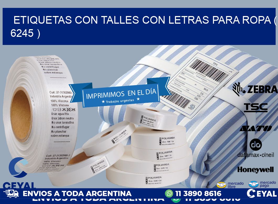 ETIQUETAS CON TALLES CON LETRAS PARA ROPA ( 6245 )