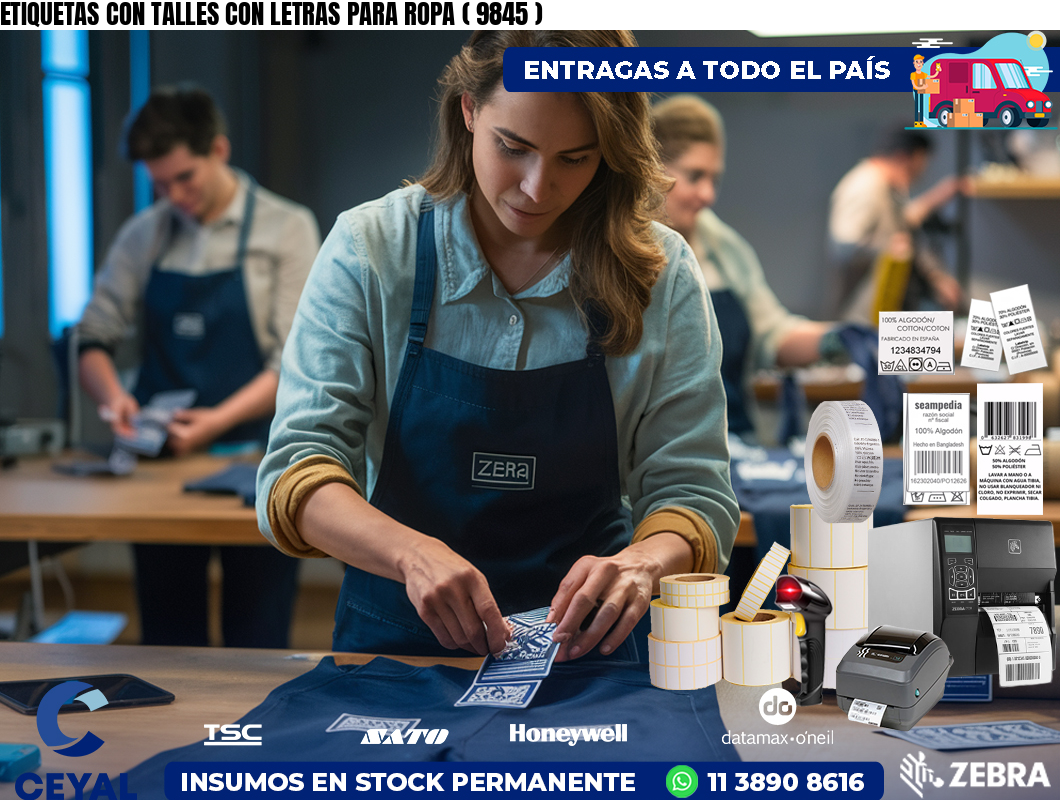 ETIQUETAS CON TALLES CON LETRAS PARA ROPA ( 9845 )