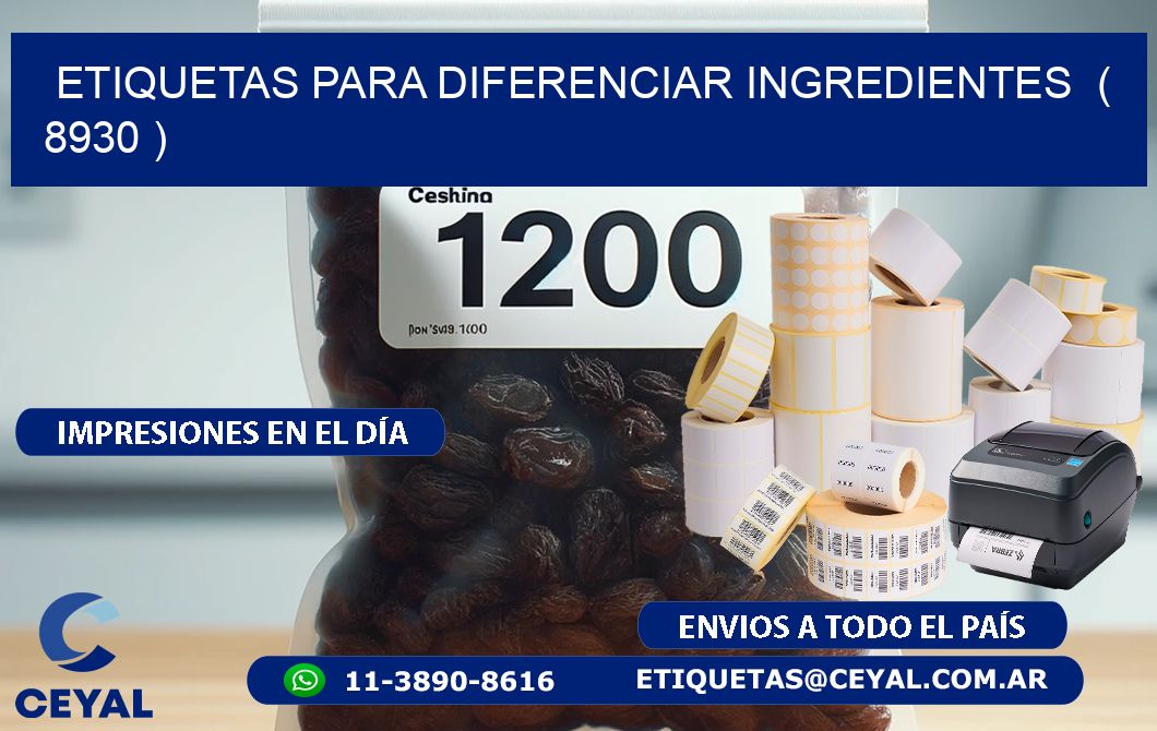 ETIQUETAS PARA DIFERENCIAR INGREDIENTES  ( 8930 )