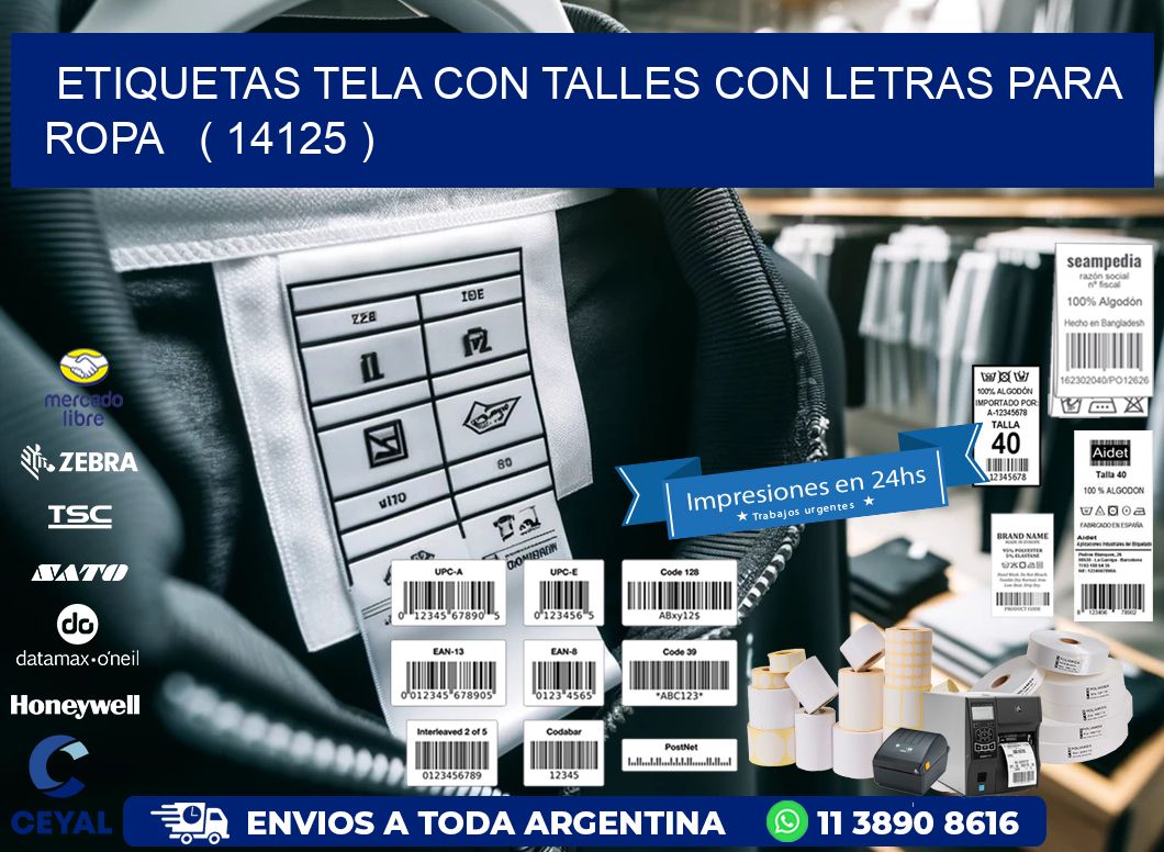 ETIQUETAS TELA CON TALLES CON LETRAS PARA ROPA   ( 14125 )