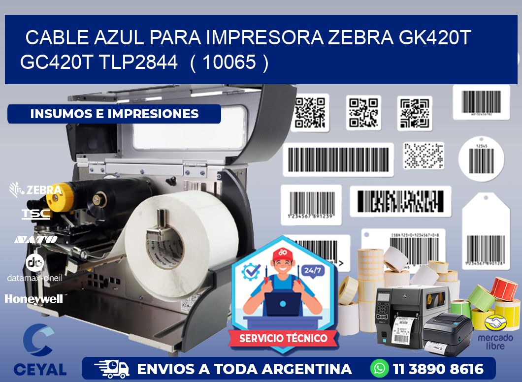 cable azul para impresora zebra GK420T GC420T TLP2844 ( 10065 )