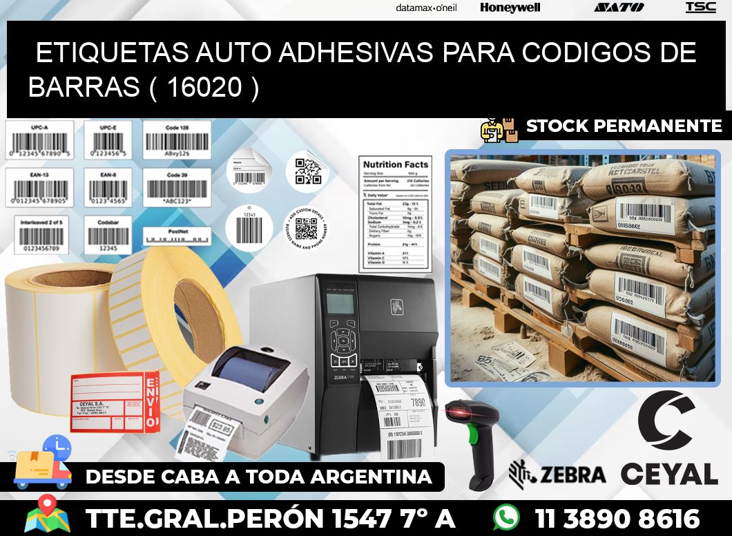 ETIQUETAS AUTO ADHESIVAS PARA CODIGOS DE BARRAS ( 16020 )