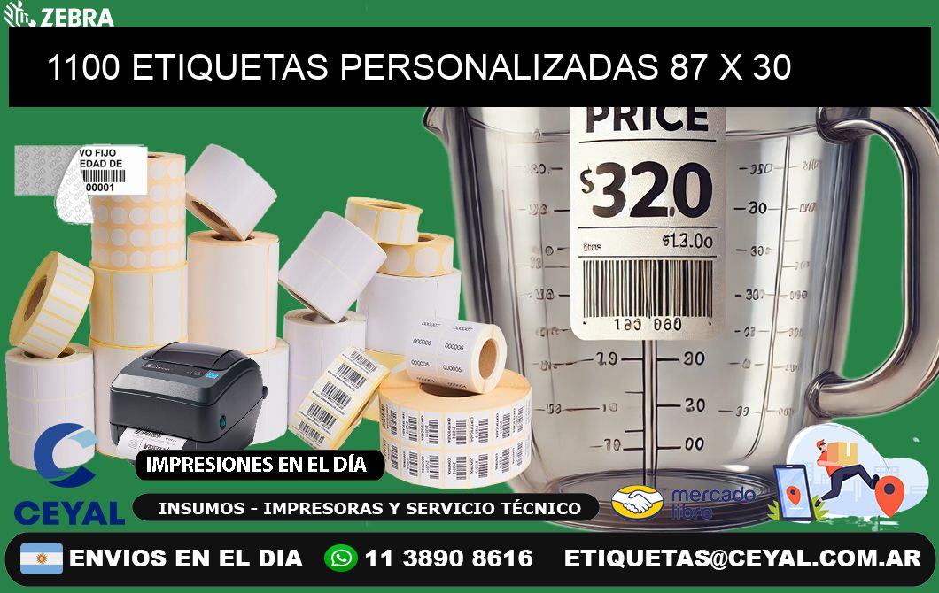 1100 ETIQUETAS PERSONALIZADAS 87 x 30