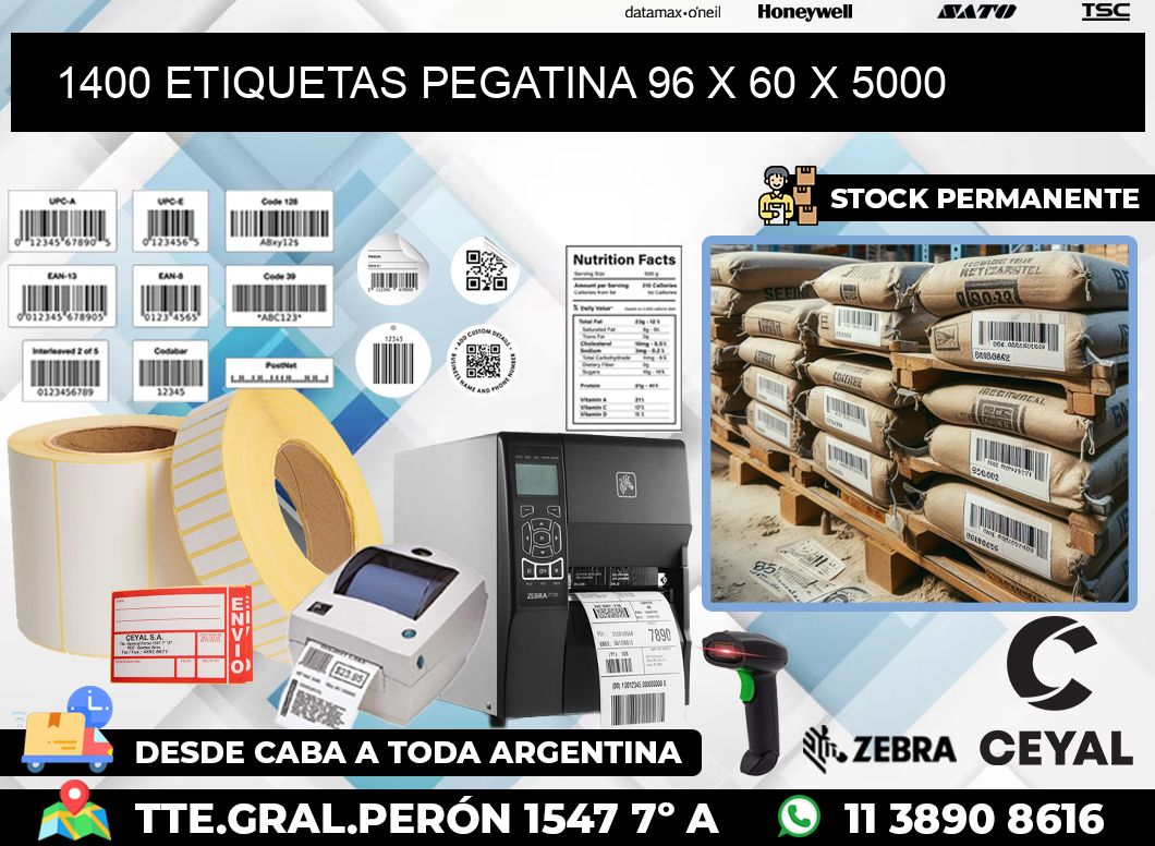 1400 ETIQUETAS PEGATINA 96 x 60 x 5000