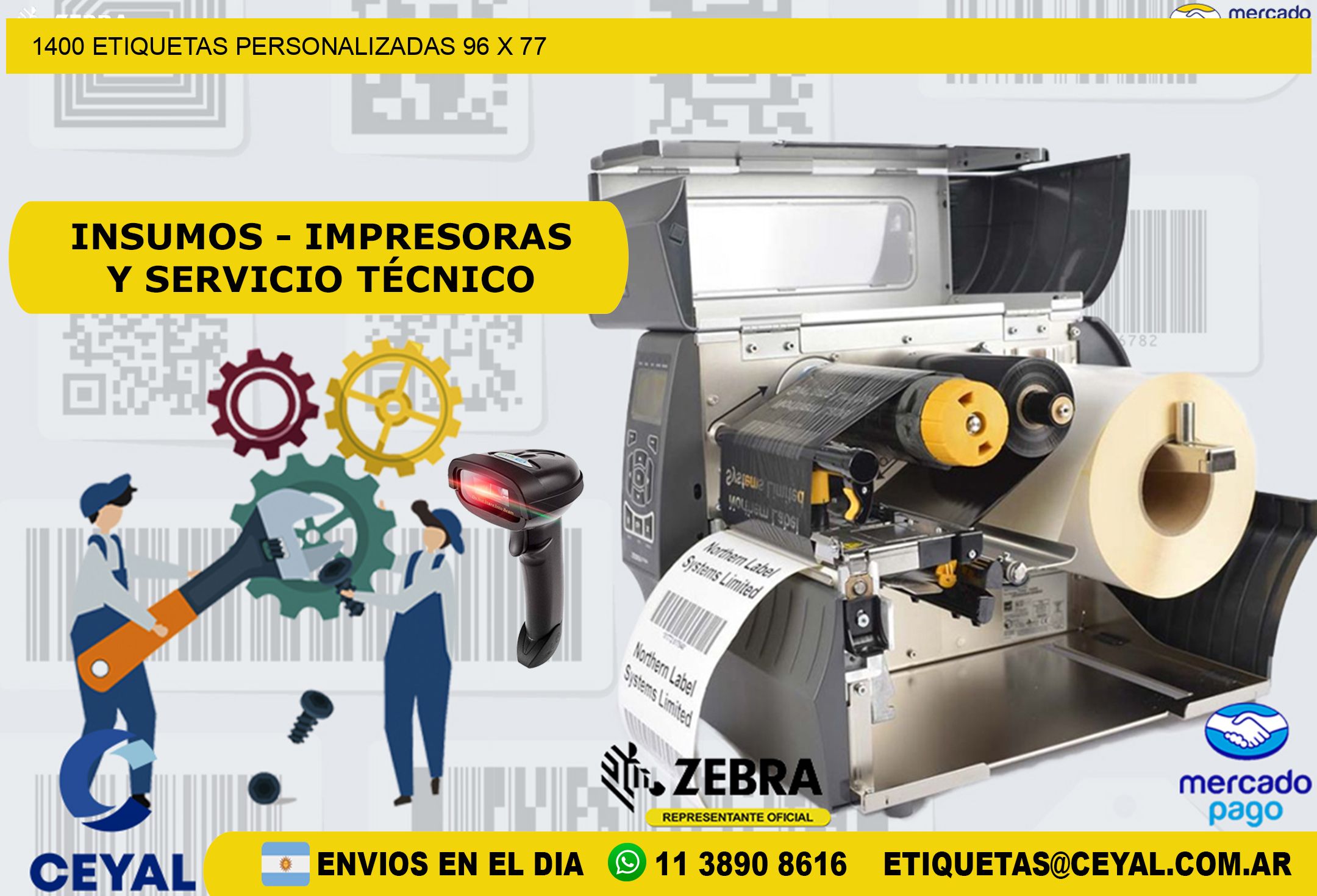 1400 ETIQUETAS PERSONALIZADAS 96 x 77