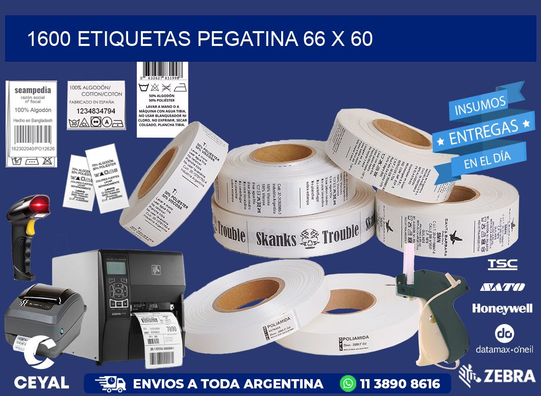 1600 ETIQUETAS PEGATINA 66 x 60