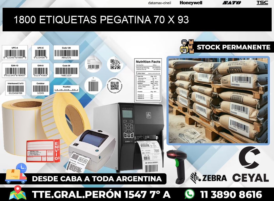 1800 ETIQUETAS PEGATINA 70 x 93