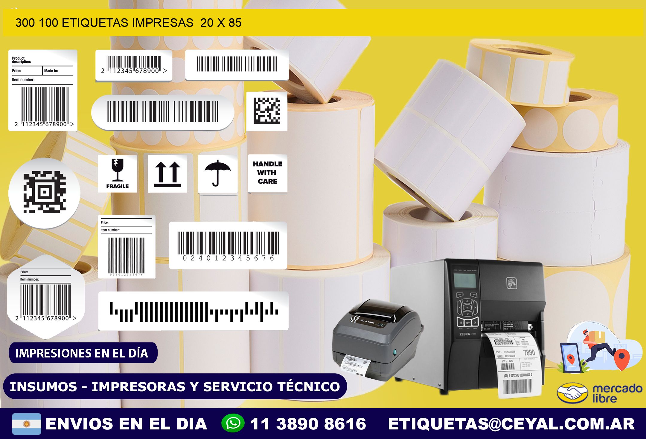 300 100 ETIQUETAS IMPRESAS  20 x 85