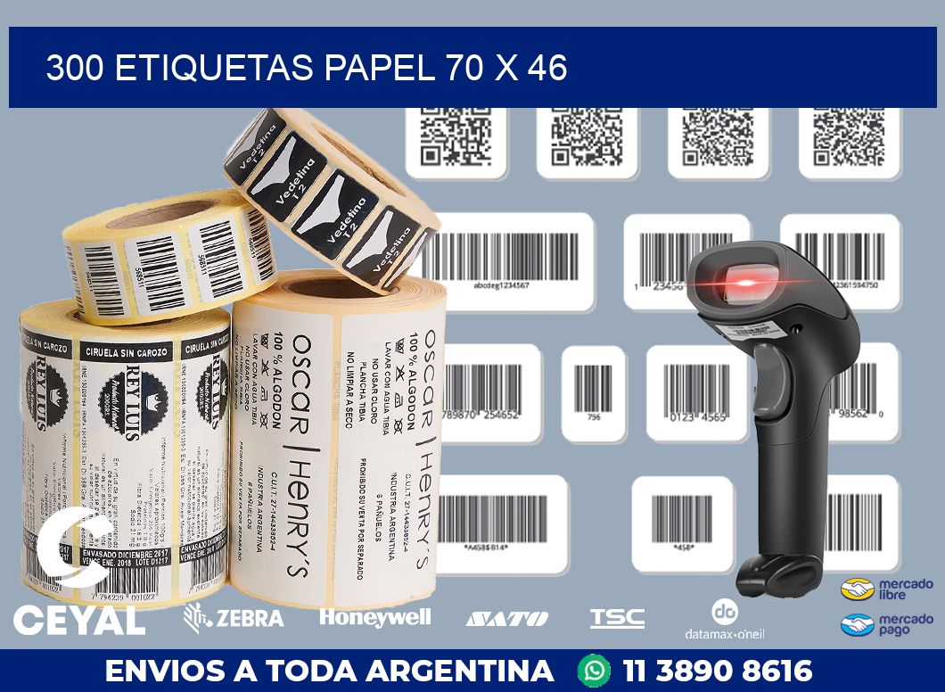300 ETIQUETAS PAPEL 70 x 46