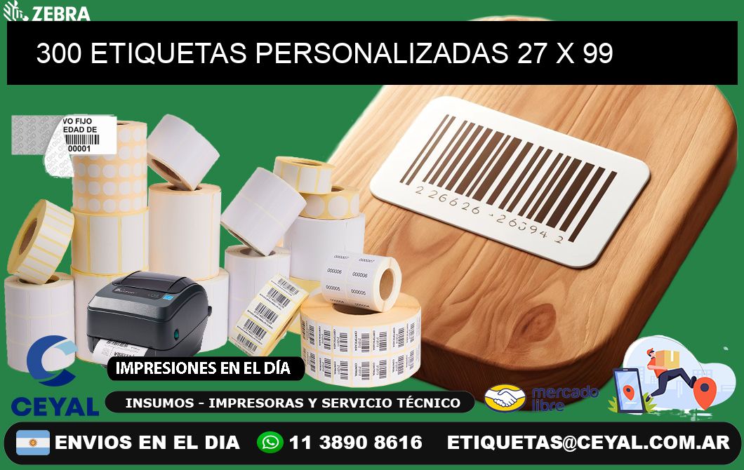 300 ETIQUETAS PERSONALIZADAS 27 x 99