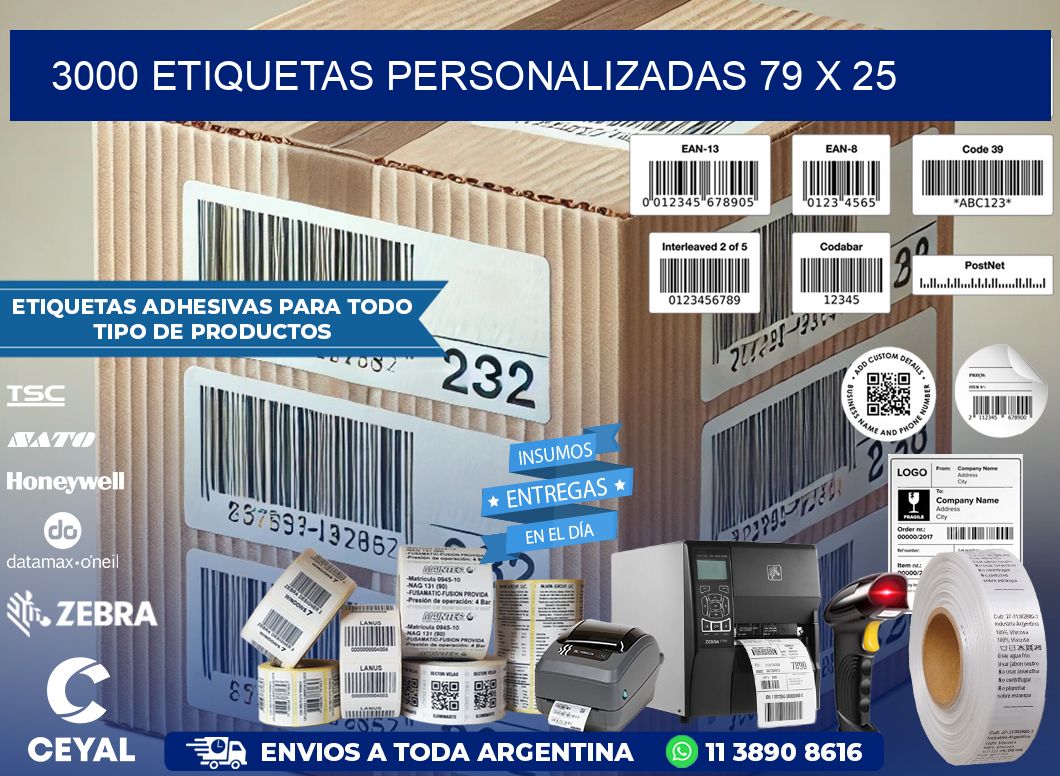 3000 ETIQUETAS PERSONALIZADAS 79 x 25