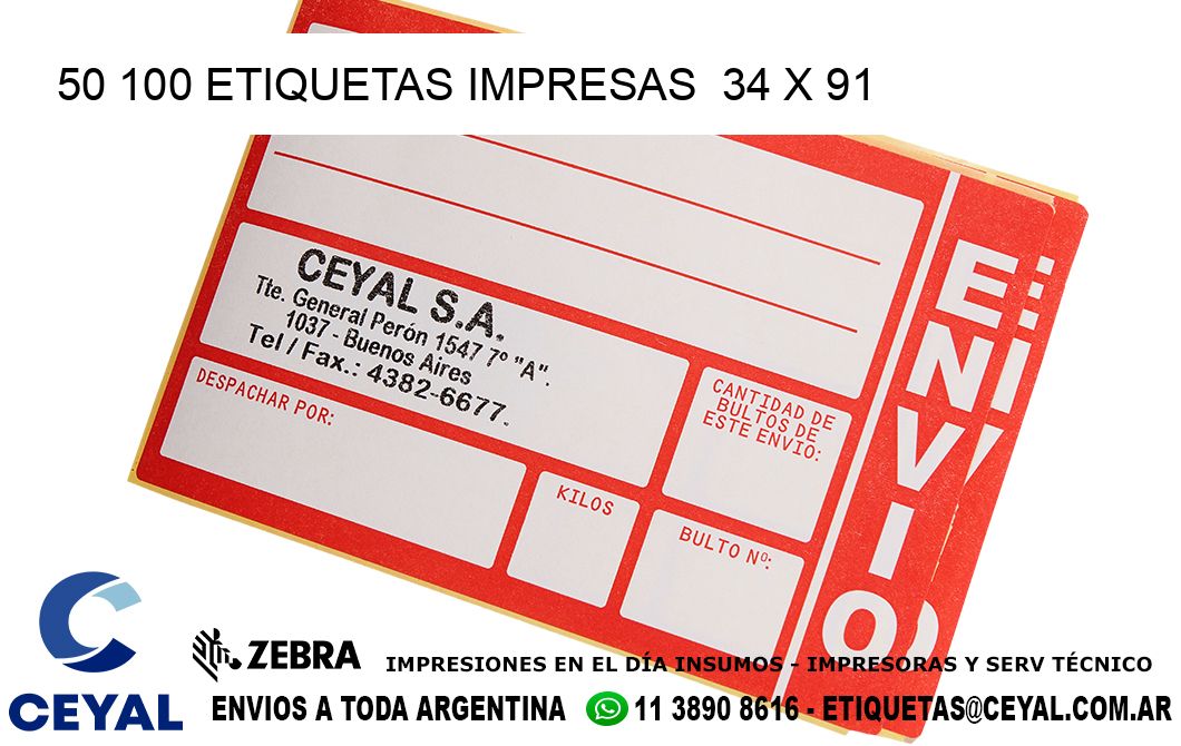50 100 ETIQUETAS IMPRESAS  34 x 91